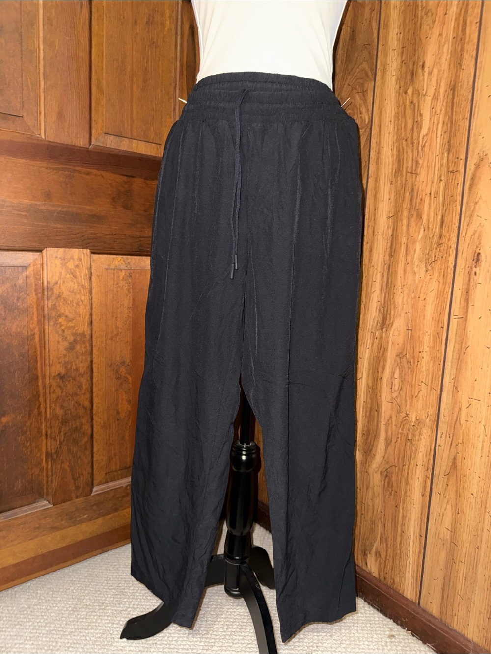 Men's Black Drawstring Wide-Leg Pants